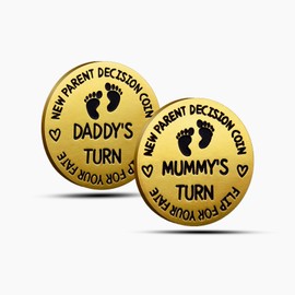 Funny Baby Gift - New Dad Mom Parents Decision Coin Gift for Dad Mom to be, Pregnancy Gifts for First Time Daddy Mummy, Baby Shower Announcement, New Parents Gifts for Fathers Day (Double-Side, Gold)