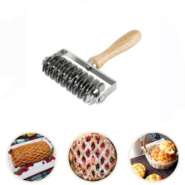 Stainless Steel Dough Lattice Top Pizza Bread Pastry Cookie Pie Crust Roller Cutter With Wood Handle