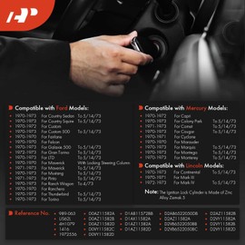 A-Premium Ignition Lock Cylinder with 2 keys Compatible with Ford, Lincoln & Mercury Vehicles - Mustang, Continental, Country Sedan, Country Squire, Custom, Custom 500, Fairlane, Falcon, Galaxie 500