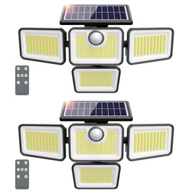 omibee 3000LM Solar Lights outdoor, 413 LEDs 4 Adjustable Heads Solar Motion Sensor Lights, 3 Mode, IP65 Waterproof Solar Security Wall Lights, Remote Control Flood Lights, Graden, Outside, Backyard, 2 Pack
