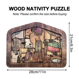 Nativity Puzzle, Large Wooden Jesus Puzzle Statue, Wood Burned Design, Sculpture Decor for Kids Ages 3-5 and Adults, Home Educational Wooden Puzzles Birthday Gifts (11 x 8.3 in)