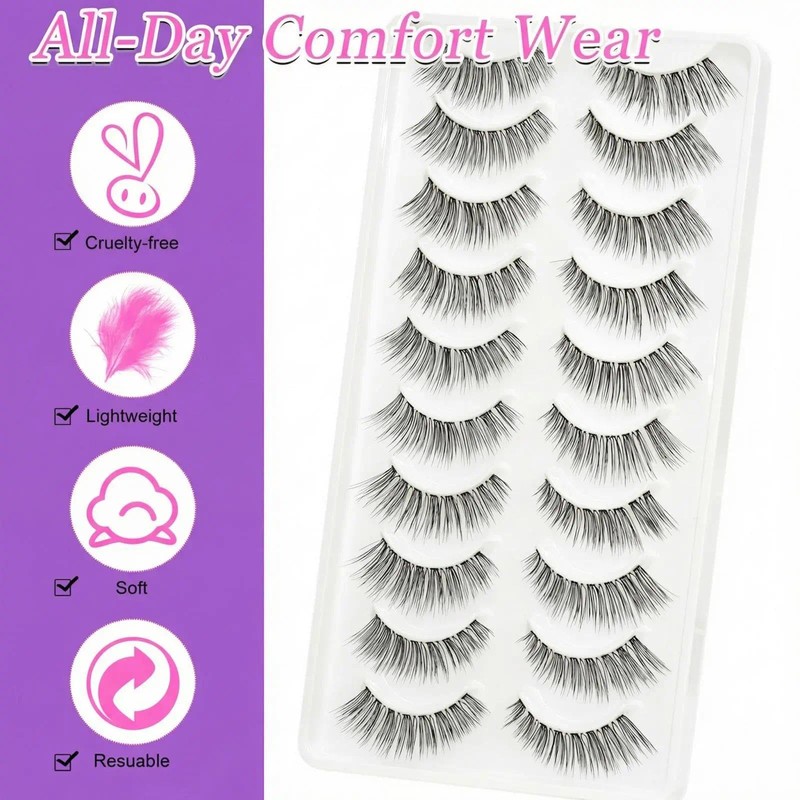 LZM 14mm False Lashes Lashes Wispy False Eye Lashes Soft
