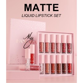 BAISEN DIARY 12 Colors Book Style Velvet Matte Liquid Lipstick Christmas Gift Set Long-Lasting Non-Stick Cup Not Fade Shimmer Nude Lip Gloss Thanks For the Love Lip Set (Set C)