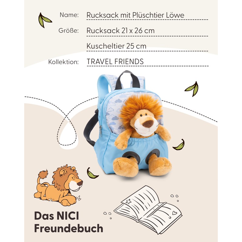 NICI Children's Backpack Blue 2 in 1 with Cuddly Toy