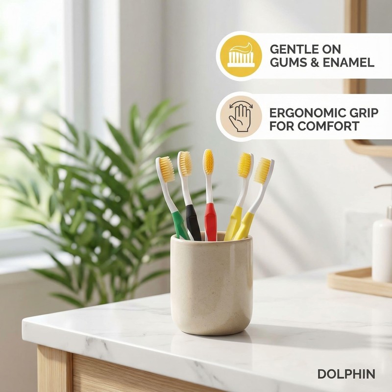 DUJINDENT Dolphin Gold Extra Soft Toothbrush Manual Long Flossing Bristle,