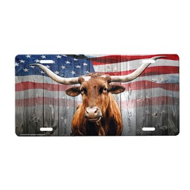 Longhorn Front License Plate with Custom Background Options
