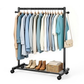 AOODA Short Clothing Rack for Hanging Clothes, Metal Small Clothes racks With Shelves, Heavy Duty Rolling Garment Racks on Wheels for Closet, Wardrobe (Black)