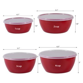 ATRDTO Small Classic Plastic Prep Bowls with Lids, Set of 4, Microwave and Dishwasher Safe (Red)