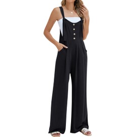 Blooming Jelly Womens Wide Leg Casual Jumpsuits Summer Baggy Overalls Adjustable Straps Outfits 2024 (Medium, Black)