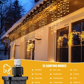Brightown Cluster Icicle Lights Outdoor Waterproof, 33FT 1020 LED Icicle Lights with 51 Drop,12 Mode, Timer, for Christmas Outdoor House Decoration, Warm White