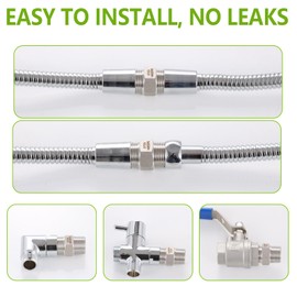 SNUTUYA Shower Hose Extension Connector, 1/2 to 1/2 Shower Hose Extender Fitting Extra Long Joint, Used to Connect Two Hoses, 304 Solid Stainless Steel
