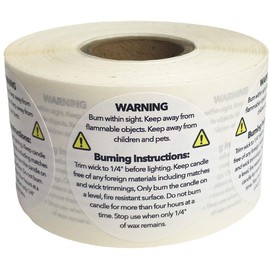 Candle Warning Instruction Labels 1.5 Inch 500 Total Stickers