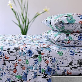 Tribeca Living Azores Home Chloe Printed Deep Pocket Sheet Set Twin XL, Green (CHLOE110SHETWX)