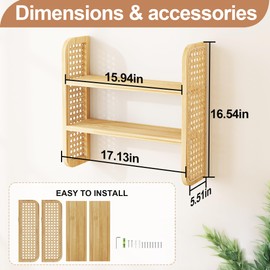 YEMNMFH 2-Tier Natural Rattan Wall Shelf, Cute Hanging Book Shelves Storage, Decorative Natural Display Shelves, Boho Floating Shelf for Nursery, Bedroom, Living Room