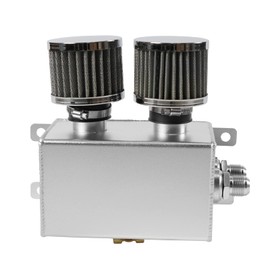 POSENG Universal Aluminum AN10 1.2L Twin Baffle Dual Filter Engine Oil Catch Can Tank With 2 Air Filters Oil Catch Reservoir Tank Can Breather Kit Silver