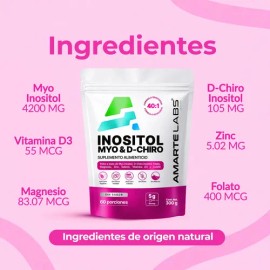 Inositol Myo D Chiro 40 1 Mujer Magnesio Zinc Folato D3 Lima Limon 60 Porciones Amarte Labs