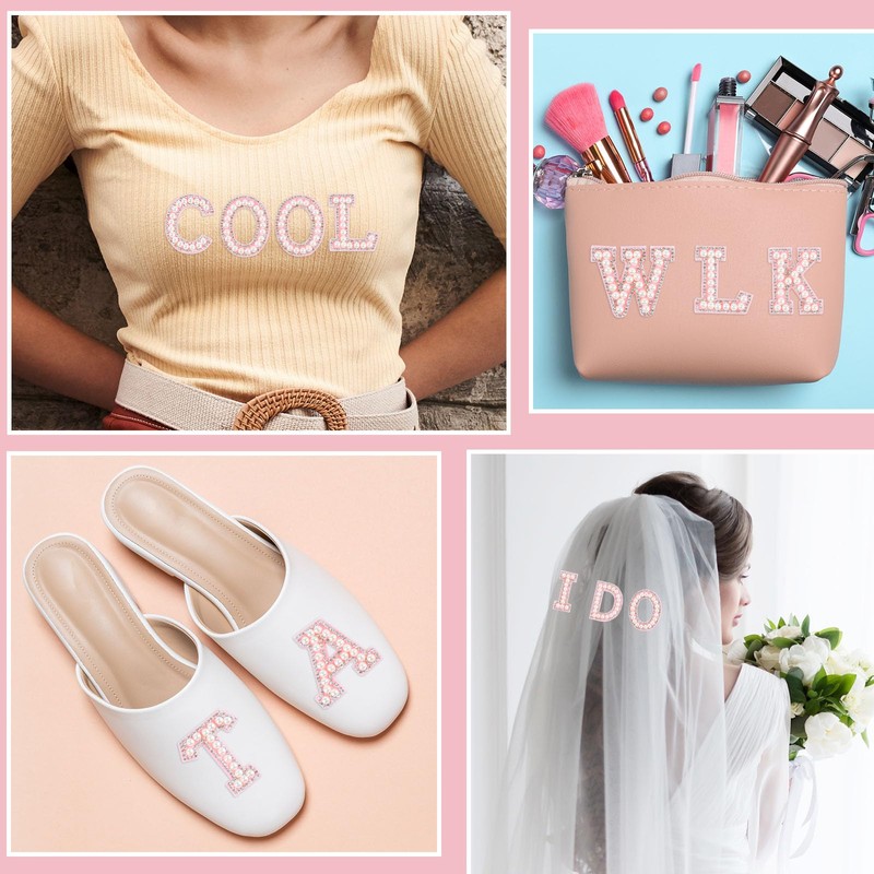 Morcheiong 52Pcs Pearl Rhinestone Letter Patches Self Adhesive A-Z, Stick