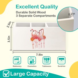 AQYIP Tropical Flamingo Wooden Pen Pencil Holder for Desk Accessories, Flamingo Gifts for Women Girls, Preppy Girly Wood Makeup Brush Toothbrush Holder Organizer for Vanity Bathroom