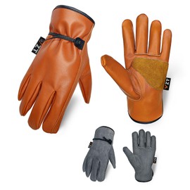 VZT 2 Pairs Leather Work Gloves for Men or Women, for Gardening, Welding, Construction, Driving, etc. Cowhide, Soft and Comfortable, Non-fading, Water Resistant, Unlined, Brown and Gray, M