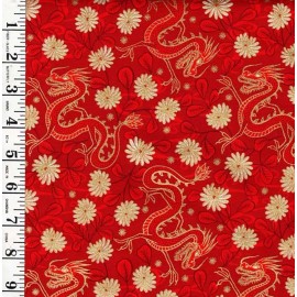 Year of the Dragon Asian - Year of the Dragon - Dragons & Mums - LEIA-862-2 - RED - By Half Yard