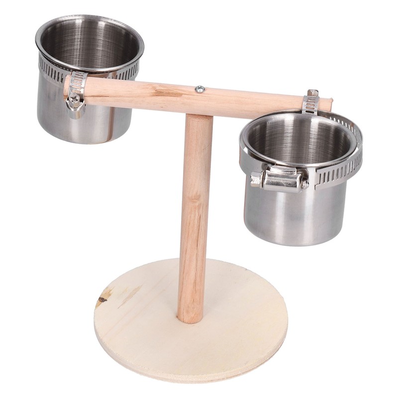 Bird Perch Stand Wooden Parrots Stand with Stainless Steel Feeding