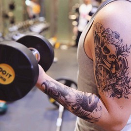 Yesallwas Tattoo Stickers, Realistic and Large Size, Set of 6, Japanese Design and Carving, Skull, Waterproof, Long-Lasting, Body Stickers, Men and Women, 5.9 x 8.3 inches (15 x 21 cm), (A)