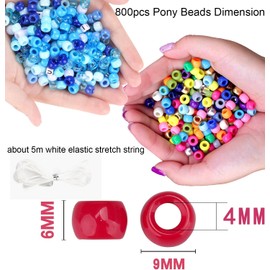 800PCS Yellow Pony Beads, Bluk Styles 6x9mm Pony Beads for Bracelets Making Kit, Kandi Hair Beads with 5M elstic string, Craft Beads for Jewelry Making (Yellow Series)