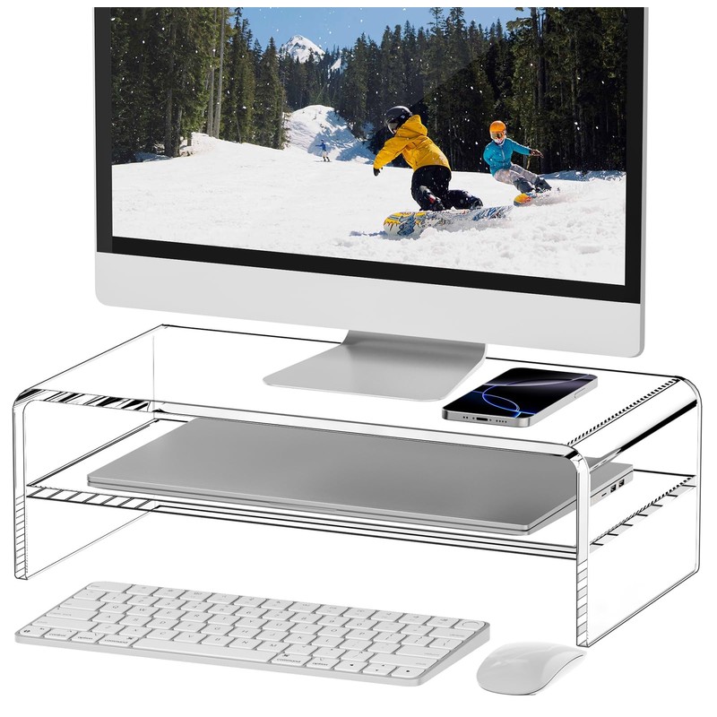 Egchi Clear Acrylic Monitor Stand Riser 2 Tier, 5.12 Inches