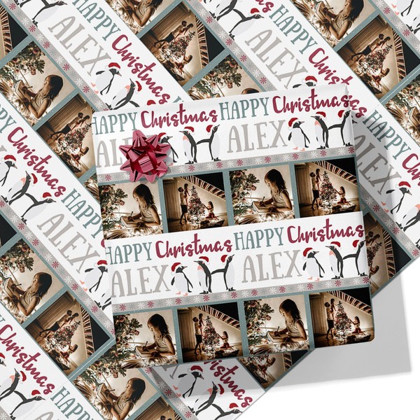 Printster Christmas Penguins Personalised Wrapping Paper - Add Any Photo