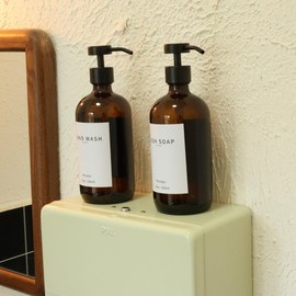 Ronasip Set of 5 Kitchen Soap Dispenser Set 16 Oz Glass Hand Dish Soap Dispenser with Stainless Steel Pump, Cement Tray, Dish Scrub Brush for Farmhouse Rustic Home Bathroom Decor (Brown)