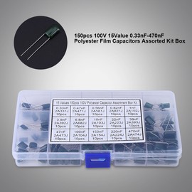 15 Value 150 Pieces Polyester Capacitors Assortment Kit Box 100V 0.33nF 470nF Film Capacitors Set with Plastic Box