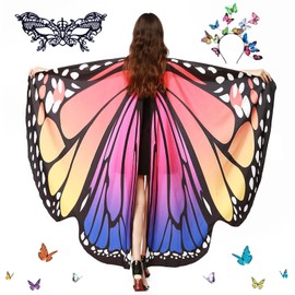 DAZZTIME Butterfly Cape Women, Women's Butterfly Costume Cape with Butterfly Headband, Butterfly Wings, Women's Lace Mask, Colourful Butterfly Cape, for Carnival, Fancy Dress, Theme Party