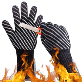 HandLove BBQ Gloves, Oven Gloves with Fingers –1472℉ Heat Resistant Gloves for Grilling | Aramid Retardant Non-Slip Grip, Bamboo-Lining Fire, Black,M