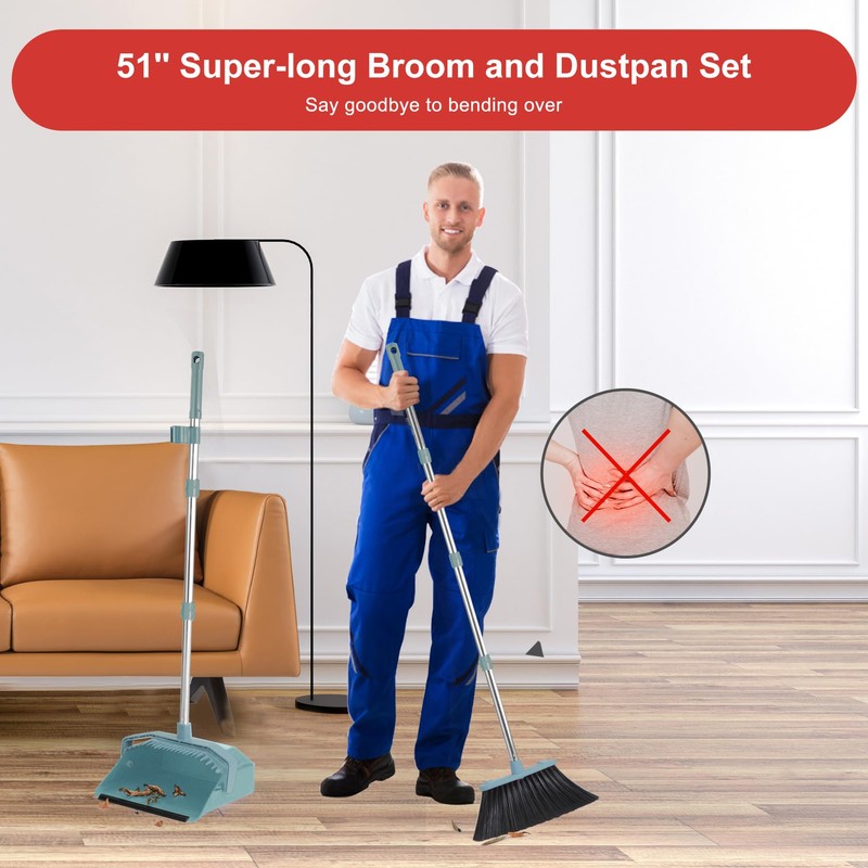 Tiumso Upgrade Broom and Dustpan Set, Broom with Dustpan Combo
