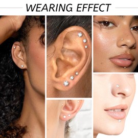 WOZNU Stud Earrings Gold Set Earrings Women's Waterproof Earrings Studs Hypoallergenic Small Round Cubic Zirconia Heart Earrings Studs Multiple Ear Holes Jewellery, Titanium