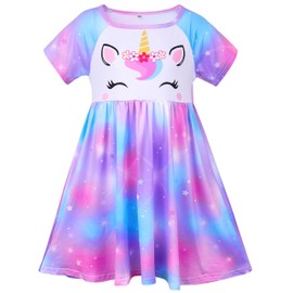 ICOSY Girls Nightgowns Unicorn Dress Pajamas for Kids Toddler Princess Nightgown Dress Unicorn Clothes for Girls Purple Teal