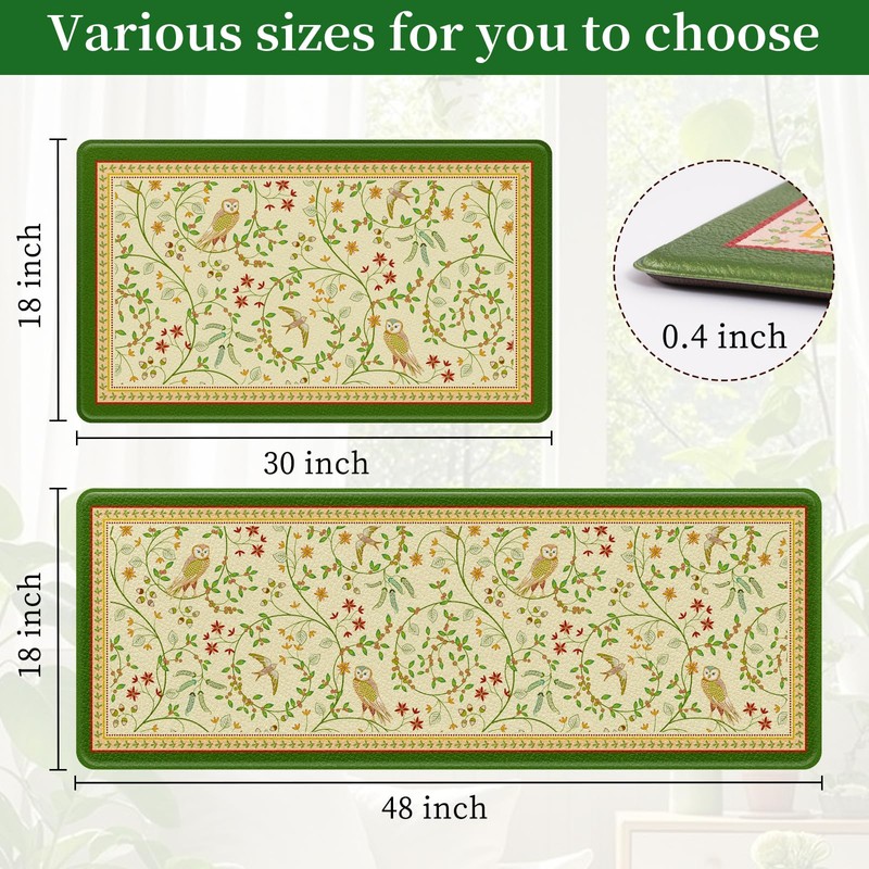 Vintage Farmhouse Kitchen Mats for Floor, Non-Slip, Anti-Fatigue, 2-Piece