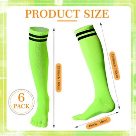 Sureio 6 Pares Calcetines de Colores para Rodilla y Muslo Calcetines de Algodón a Rayas de Neón (Color Fresco)