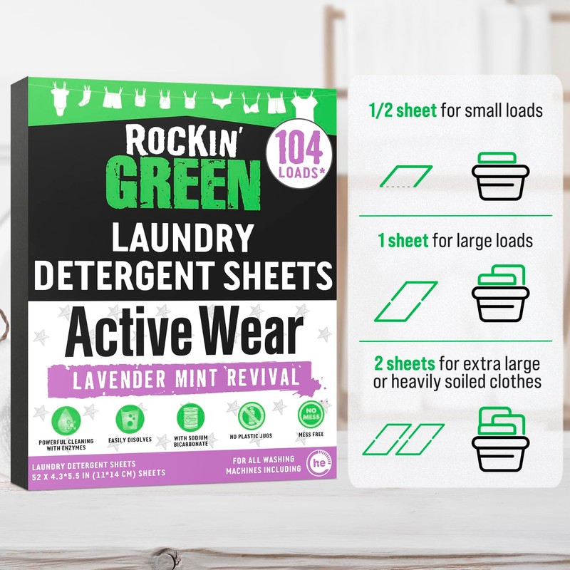 Rockin' Green Active Wear Travel Laundry Detergent Sheets - Mess-Free