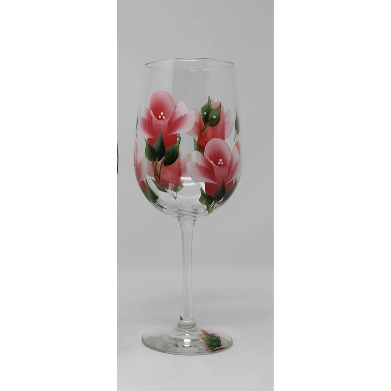 Hand Painted Wine Glasses - Coral Roses (Set of 2)