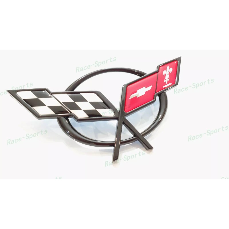AUTO 1PC Black Front Bumper Cross Flags Emblem Badge Fit