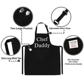 LINEN CLOSET® Chef Daddy Apron for Men Funny Aprons Professional Bbq Aprons Kitchen Cooking Gift Apron with 2 Front Pockets- Chef Daddy Apron