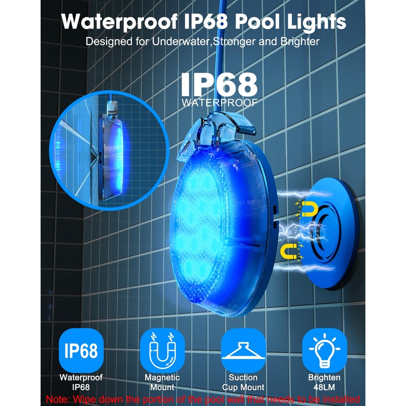 Vovamo Solar Pool Lights,Underwater IP68 Pool Lights with 8-Color Changing