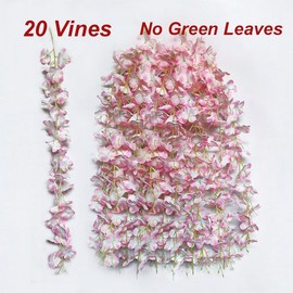 NEOONES Wisteria Flower Vines Garland, Artificial Flower Strings, Fake Hanging Flowers, Silk Wisteria Garland Flowers, Flower Vine for Wedding Garden Decor （Peach - 20 Vines）
