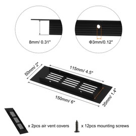 sourcing map Rectangle Ventilation Grille, Aluminum Alloy Mesh Air Vent Cover Louvered Ventilation Cover with Mounting Screws for Cabinet Wardrobe Shoe Closet (150x50mm/6"x2", Black)