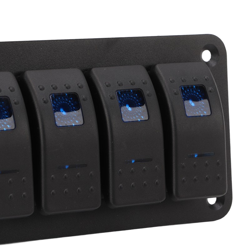 6 Gang Rocker Switch Panel Overcurrent Protection LED Blue Backlit