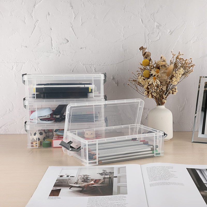 BTSKY Pack of 4 Stackable Transparent Pen Box, Office Supplies,