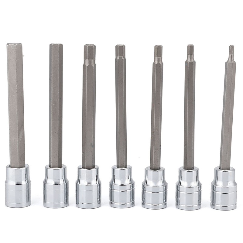 7Pcs Extra Long Hex Bit Socket Set 3/4/5/6/7/8/10 mm Drive