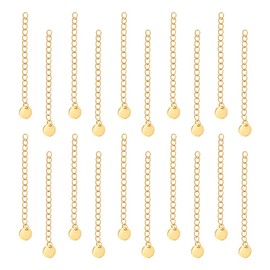 UNICRAFTALE 30Pcs 304 Stainless Steel Golden Curb Chain Extension End Chains with Flat Round Charms Necklace Bracelet Extension Chain Anklet Extenders for Women DIY Jewelry Making 57~60mm