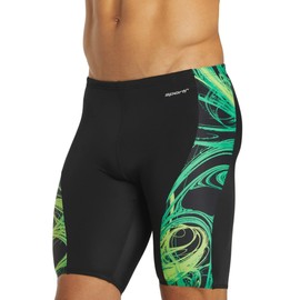 Sporti Light Wave Splice Boys' Swim Jammers, Durable Jammer Swimsuit with Drawstring Waist, Athletic Swimming Shorts, UPF 50+, for Competitive Swimmers - Black/Green - 24